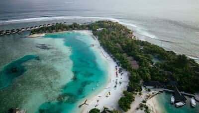 Aerial view of Cinnamon Dhonveli island in North Malé Atoll