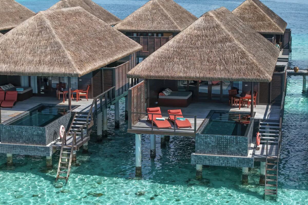 Water Villa with Pool at Coco Bodu Hithi, deck plunge pool over the lagoon